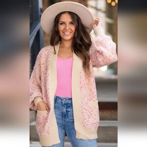 Staccato Chunky Cardigan With Lantern Sleeves